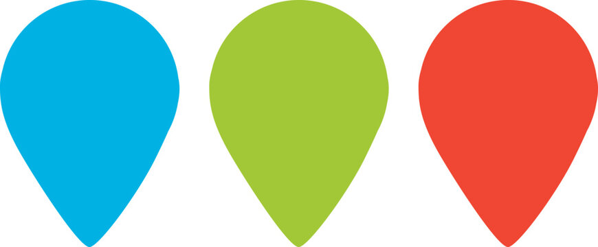 Blue, green and red location pins. You are here. Vector hand drawn pictograms collection.