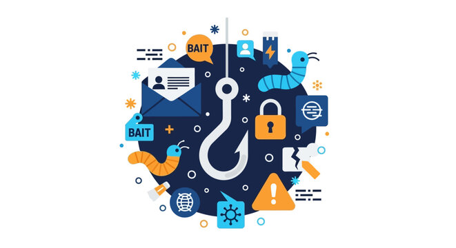 Phishing Scam and Cybercrime Concept Illustration with Security Icons
