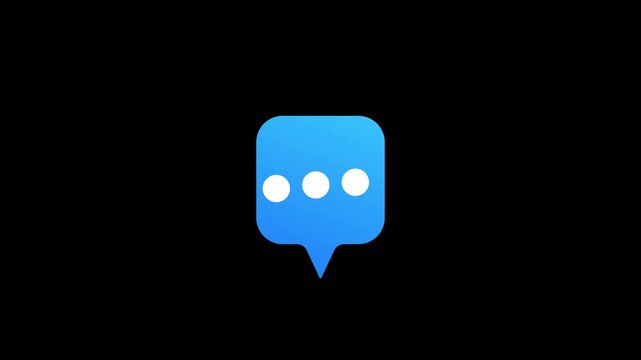 A blue text dialogue message chat bubble icon with three circles. Bouncing animation with a bounce effect.
