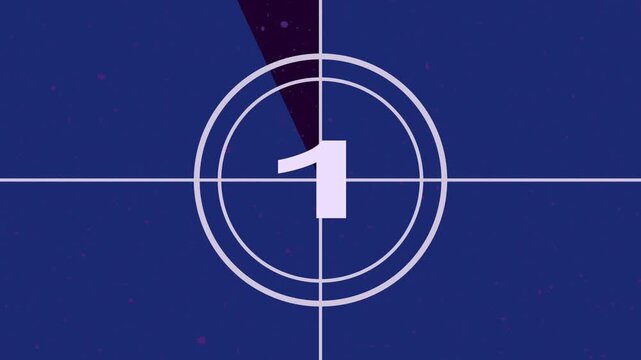 Vintage film projector countdown intro featuring circle timer animation, dust screen overlay, cinematic reel scratches, old movie leader effect, dramatic number transition and retro 4K motion graphics