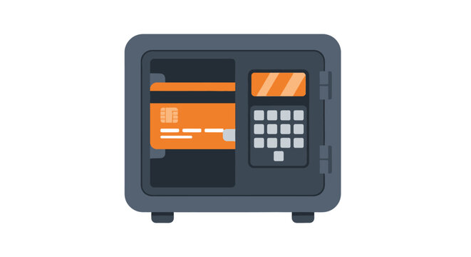 Secure Financial Protection Concept: Credit Card Inside a Digital Safe Box for Identity and Payment Security Illustration