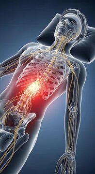 Medical illustration of human anatomy with pain indication