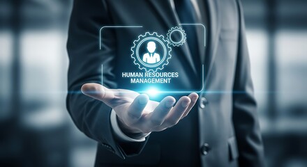 Fototapeta premium Human Resources Management Icon Displayed on Hand