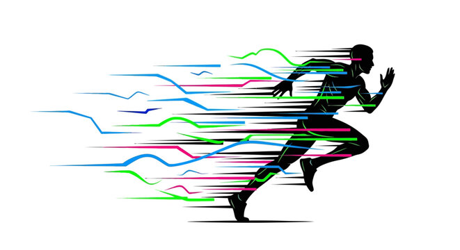 Runner in Motion with Colorful Lines.
