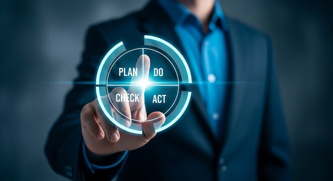 Businessman Interacting with Pdca Cycle Visualization