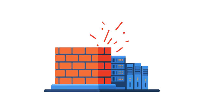 Network Firewall Protection Concept for Data Center Servers - Flat Vector Illustration of Cybersecurity and Information Privacy