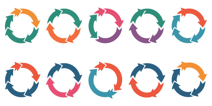 Circle arrows icon set, circular reload and repeat arrow symbols