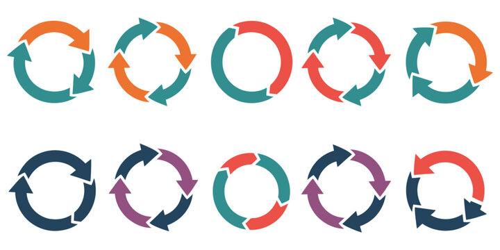 Circle arrows icon set, round reload sign, repeat and rotate arrow symbols, vector illustration