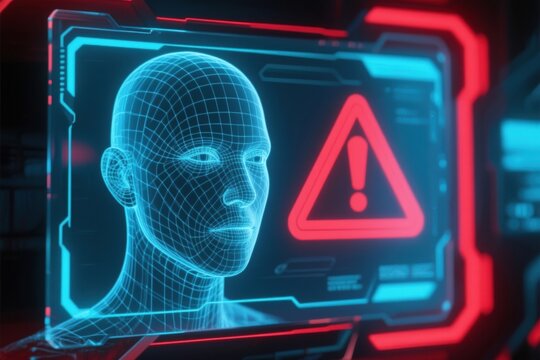 Ai generated deepfake fake news facial recognition misuse digital warning alert technology concept