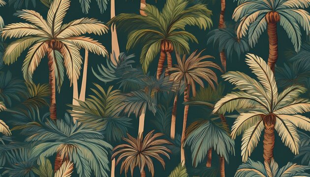 hand drawn palms trees nature seamless wallpaper jungle forest botanical pattern for stationery posters cards nursery apparel scrapbooking