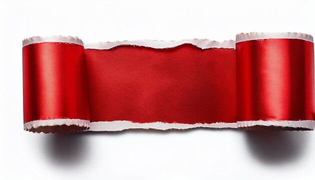 red gift wrap torn open strip isolated white background photo white background