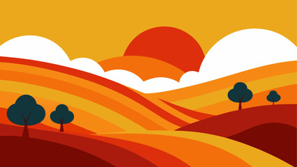 Fototapeta premium Vibrant landscape, colorful hills, sunset scenery, vector illustration