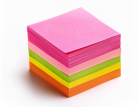 various colors sticky post it note stack on top pink isolated white background photo white background