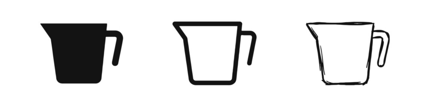 Kitchen Measurement Icon Set - Measuring Cup in Solid, Outline, and Hand-Drawn Styles