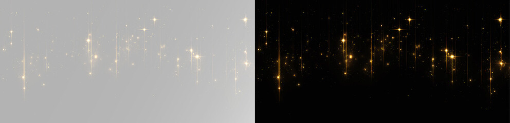 Festive golden glowing dust with vertical luminous streaks creating abstract elegant celebration background texture PNG © Alehandro