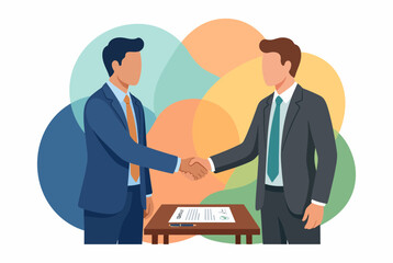Fototapeta premium Businessmen shaking hands over contract for financial achievement