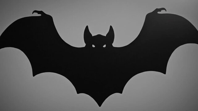 Spooky Halloween bat silhouette hanging on a wall with spotlight and smoke effects for holiday decorations