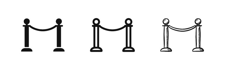 Red carpet velvet rope barrier stanchion icon set © drawing lines