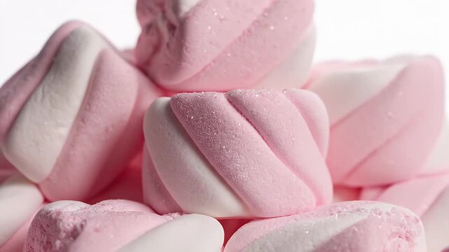 A Close-Up Arrangement of Soft Pink and White Marshmallows on Skewers