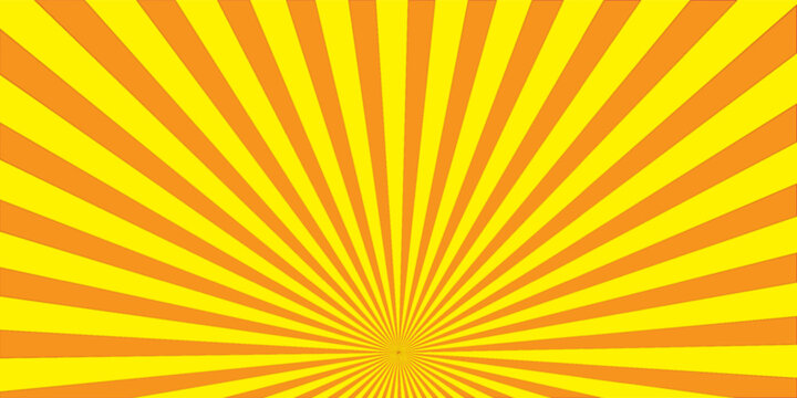 Yellow sunbeams or sun rays background with dots pop art design. Vector abstract background with dispersive, divergent halftone light beams