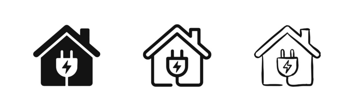 Energy efficient home icon set, house with electric plug symbol