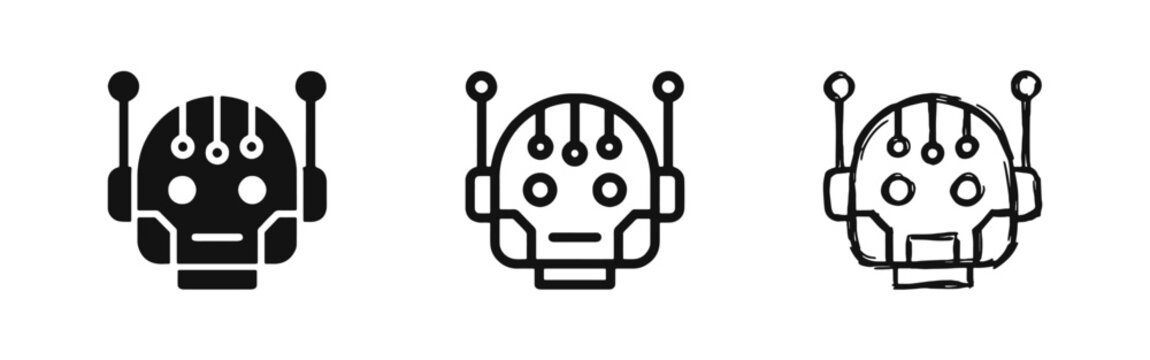 Artificial intelligence robot head icons, AI bot character set