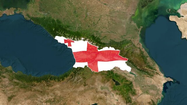 Georgia map overlayed with its national flag displayed on satellite imagery