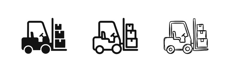 Forklift truck warehouse icons, logistics and shipping equipment symbol © drawing lines
