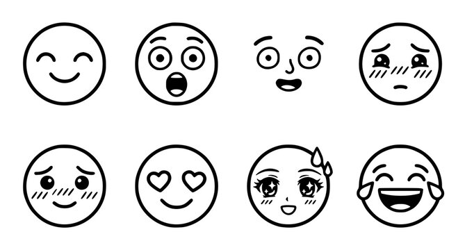 Collection of cute cartoon faces with various emotions