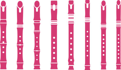 Set of colorful illustrated wooden flutes with finger holes arranged in a row design © MURSHIDUR RAHMAN