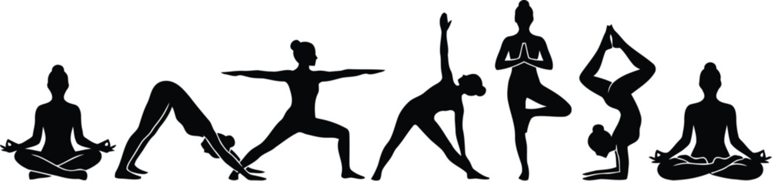 Yoga Poses Silhouettes Set for Health and Wellness