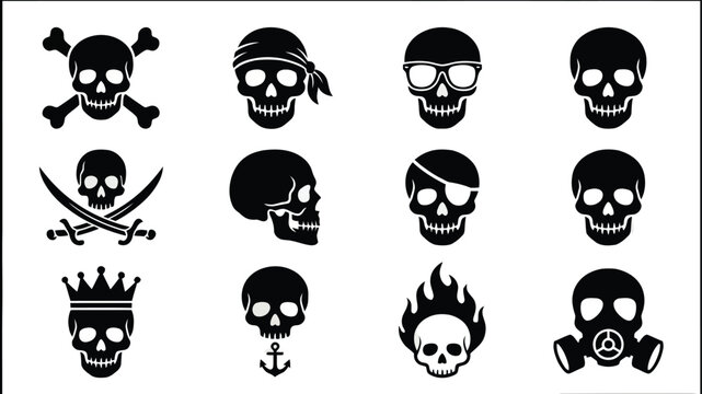 Pirate Skull and Crossbones Vector Icon Set