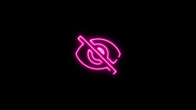 Glowing pink neon eye with slash symbol, privacy and hidden mode concept animation for digital security interfaces