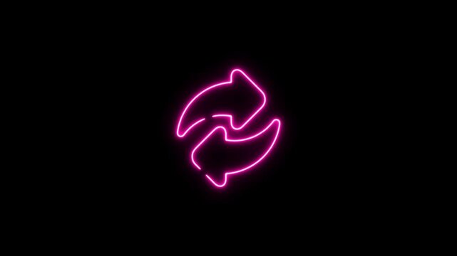 Neon pink refresh animation, glowing circular arrows sign for digital ui and web interface reload