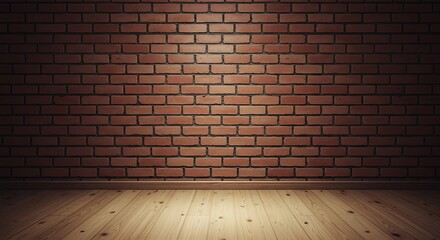 Fototapeta premium Empty room interior with red brick wall and hardwood flooring