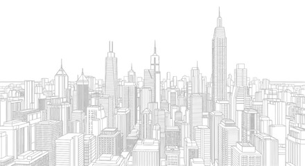 Fototapeta premium Metropolitan City Skyline Outline Illustration