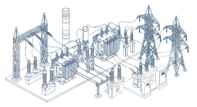 Electrical Substation Isometric Vector Illustration