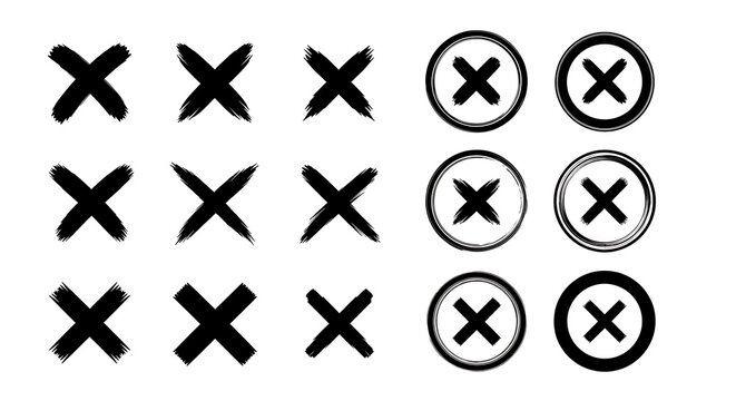 Collection of various hand drawn cross symbols and marks in circles with negative decision isolated graphics selection feedback validation