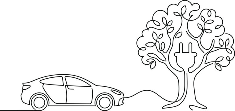 Continuous Monoline Tree Plug EV Charging Vector