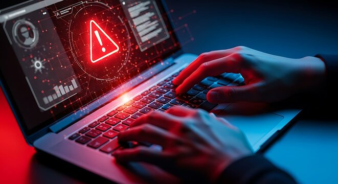 Cyber Security Warning Alert on Laptop Screen