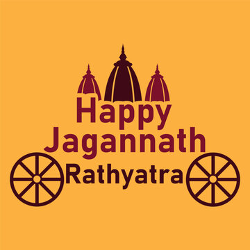 Happy jagannath rathyatra vector illustration with chariot silhouettes on orange background for traditional indian festival.