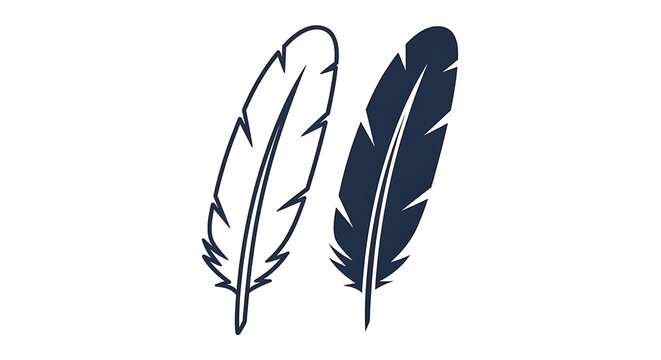 Two minimalist feather icons one outlined and one solid black with feathers minimalist silhouette wildlife illustration isolated