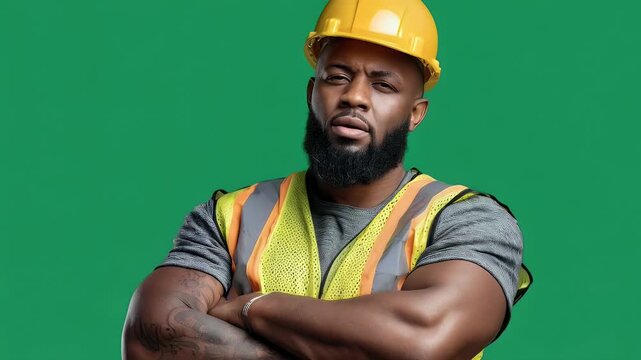 Construction worker portrait yellow hard hat safety vest