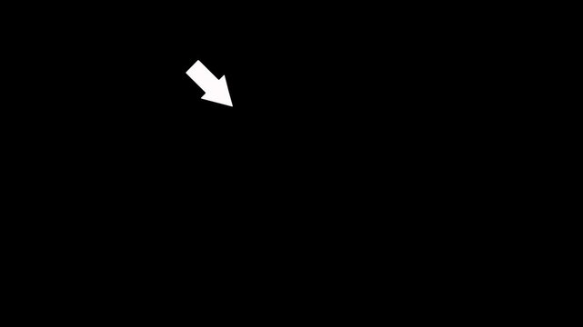 Circle highlight with arrow focus instantly animation loop on black background. Circle spotted with arrow highlight for directional indicators navigation and process flow motion graphic animations