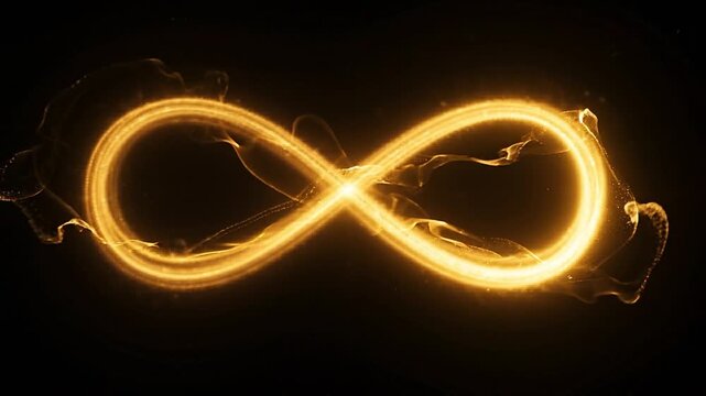 Golden infinity symbol animation, glowing luxury motion background, abstract energy overlay effect