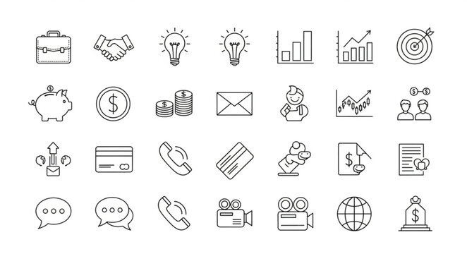 Collection of Business and Finance Icons Hand Drawn Style.