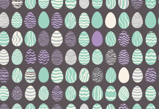 Seamless background illustration of various patterned Easter eggs in pastel colors