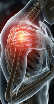 Medical illustration of shoulder pain with skeletal structure