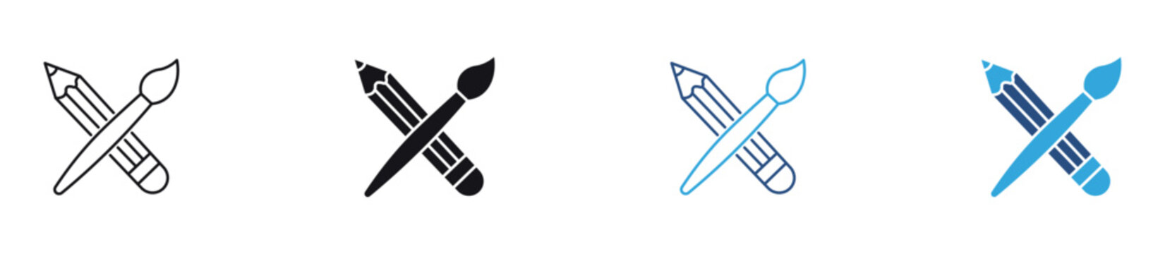 Design Tools Icon Set. Pencil and Paint Brush Art Symbols. Vector Illustration.