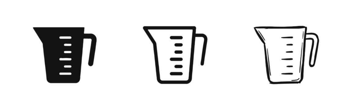Kitchen measuring cup cooking tool icon set
